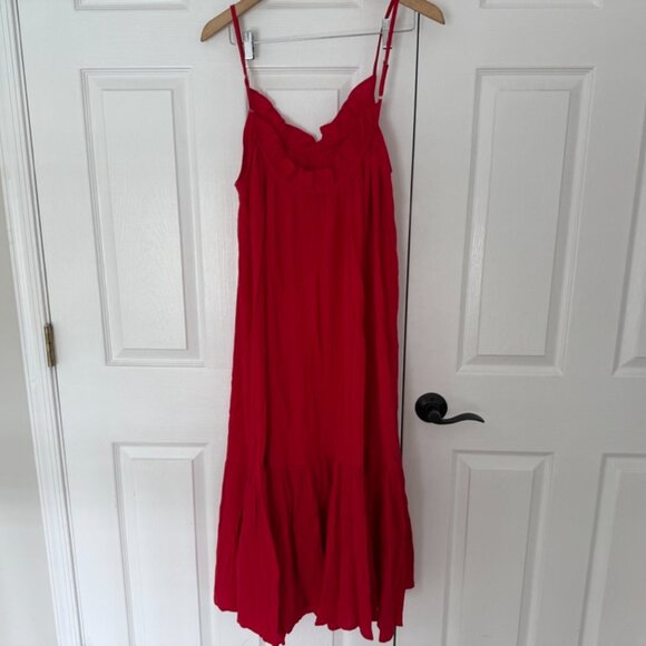 J Crew Red ruffle beach dress in airy gauze, M/L - Picture 2 of 5